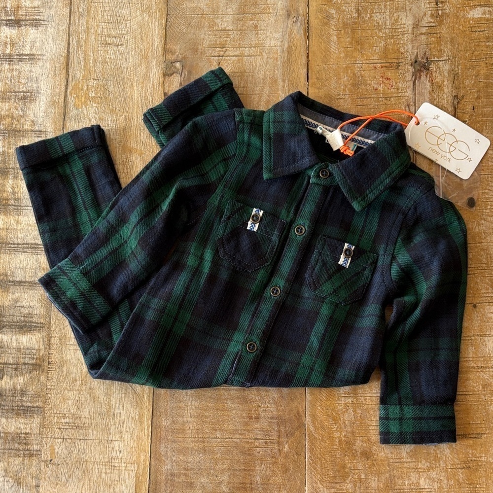 NWT Egg Boys Jax Plaid Romper 3-6m